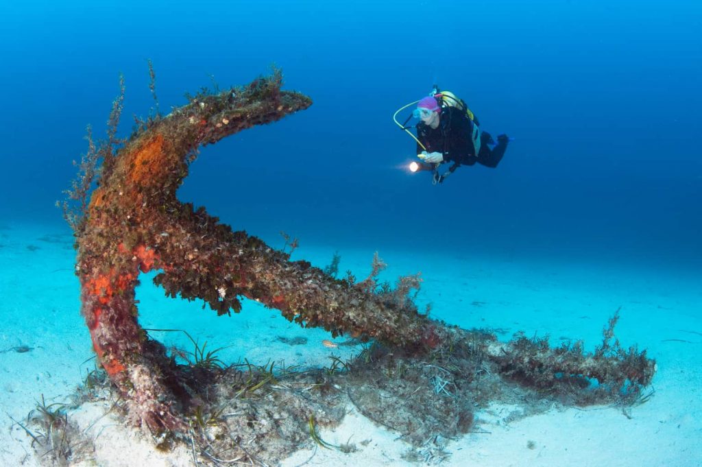 Malta and Gozo Diving holidays Diver and anchor